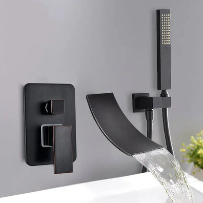 Modern black matte faucet mixer with waterfall spout and handheld showerhead for bathtub faucet mixer use