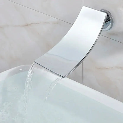 Modern chrome bathtub faucet mixer with waterfall spout featuring a sleek curved chrome-finished faucet mixer design