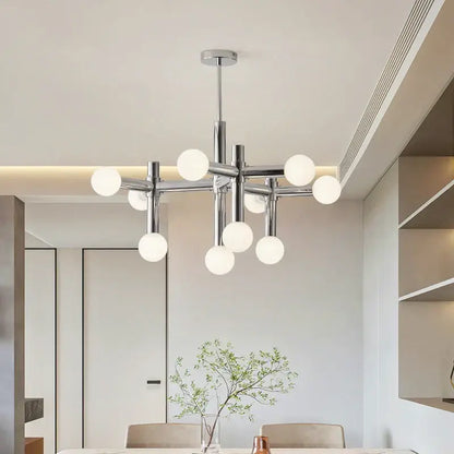 Modern chrome bauhaus glass hanging ceiling lamp with multiple spherical white glass bulbs for living room ceiling lamps