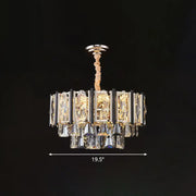 A modern crystal chandelier by decorbites with clear beveled prisms and polished chrome finish adjustable chain cord length