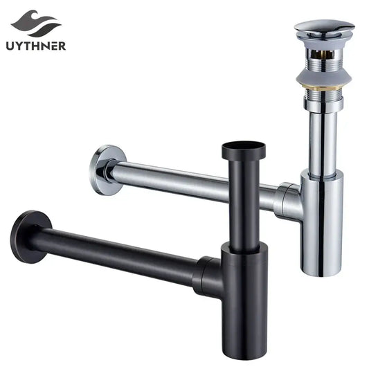 Modern chrome and black basin sink drain kit featuring a sleek design for decorbites bathroom basin waste assembly