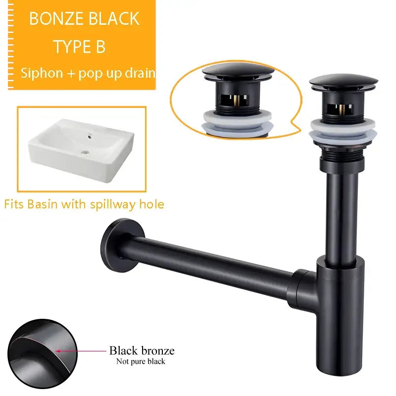 Black bronze siphon and pop-up drain assembly drain kit for basin sink with spillway hole decorbites bathroom basin