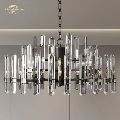 Modern chrome black metal crystal chandelier with black frame and clear glass rods for bedroom pendant light decorbites brass chrome