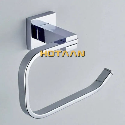 Modern chrome and blue stainless steel bathroom accessories set featuring a toilet paper holder with sleek curved ring