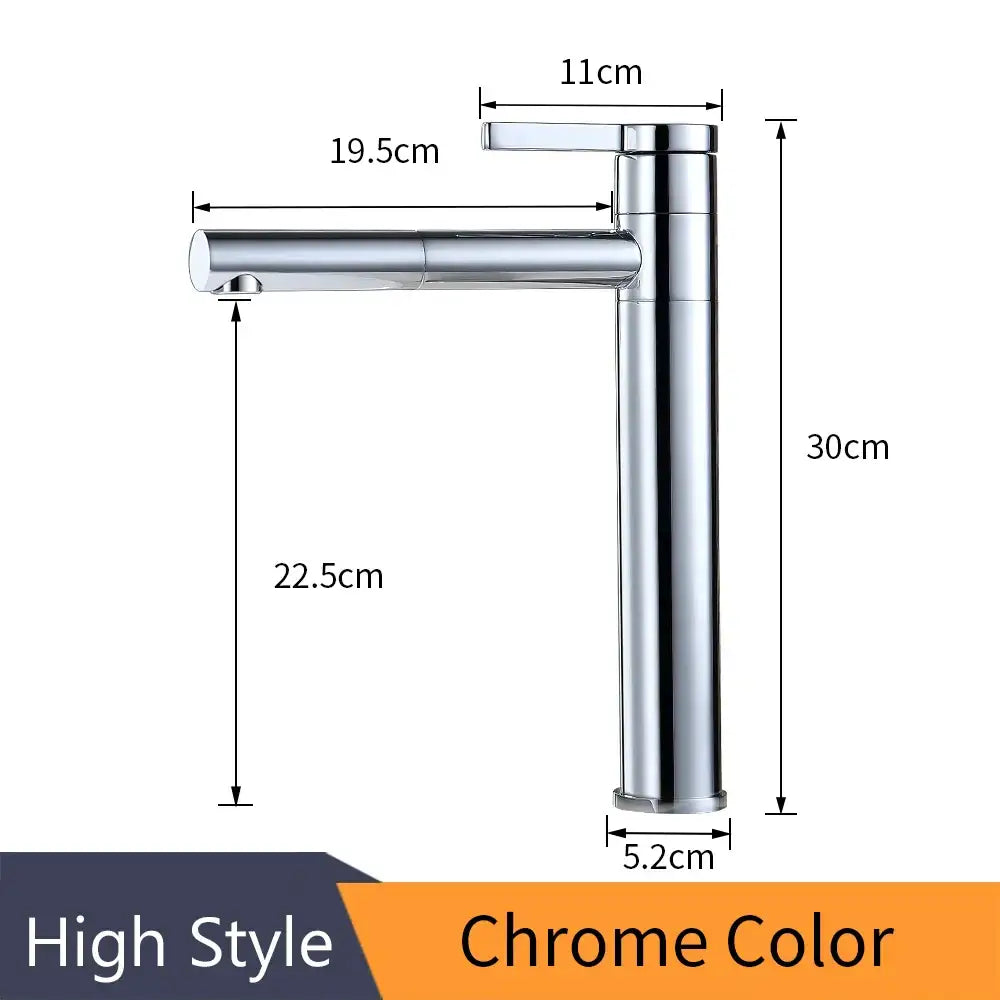 Modern chrome brass bathroom faucet with sleek cylindrical body and rectangular handle for bathroom faucet vessel use