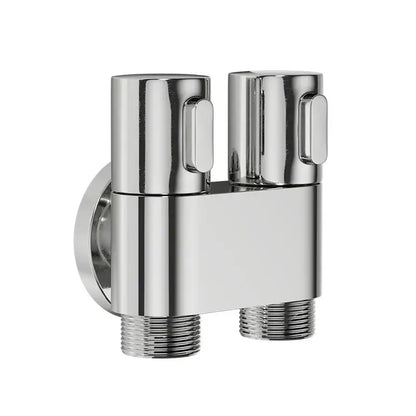 Modern chrome brass bidet set with dual-handle faucet and threaded pipe connections for high pressure handheld spray