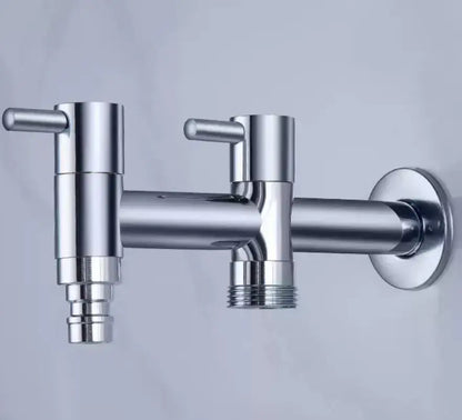 Modern chrome brass double handle wall-mounted faucet with shiny finish for outdoor and laundry decorbites brass double use