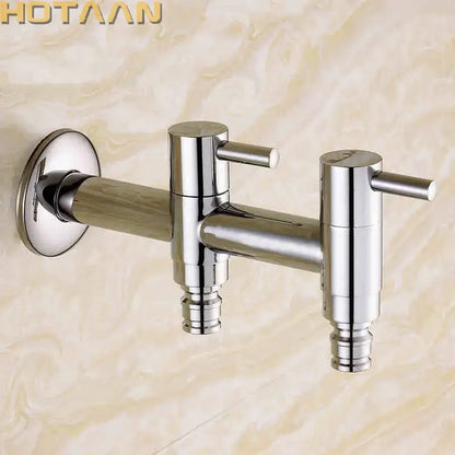 Modern chrome brass dual hole garden faucet with dual cylindrical handles for kitchen and toilet decorbites brass dual use
