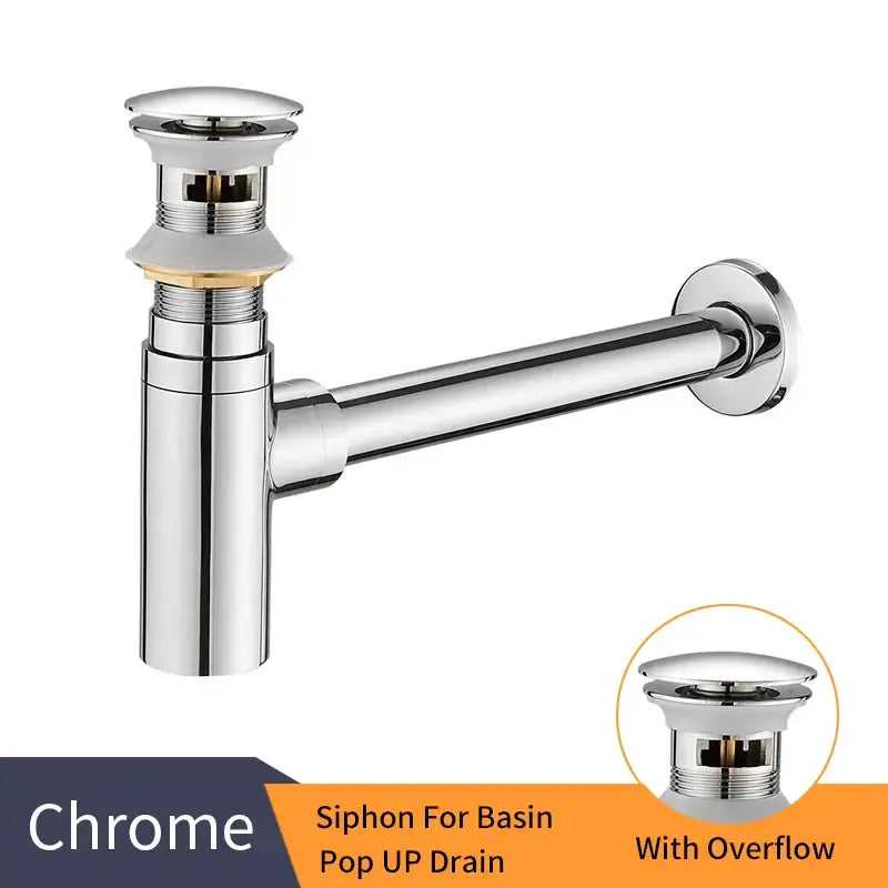 Modern chrome brass round bottle trap sink drain pipe with overflow feature for bathroom decorbites brass round bottle