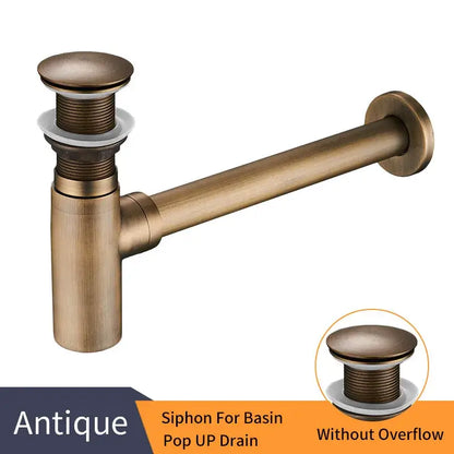Antique bronze-colored decorbites brass round bottle trap with brushed metal finish for bathroom sink drain pipe