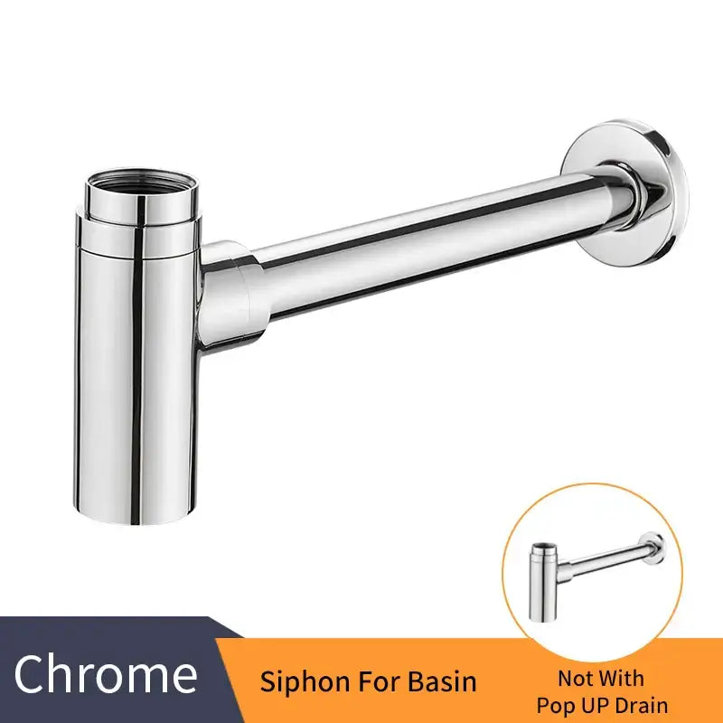 Modern chrome brass round bottle trap bathroom sink drain pipe with sleek polished metal construction and decorbites brass round design