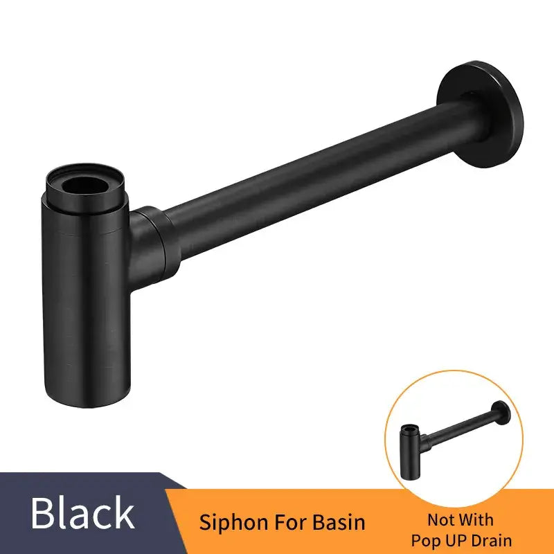 Black matte-finish decorbites brass round bottle trap for bathroom basin sink drain pipe in modern chrome brass design