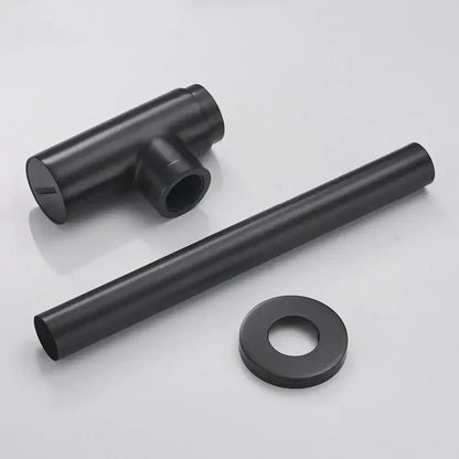 Black matte brass round bottle trap set including t-shaped connector, pipe, and washer for decorbites bathroom sink