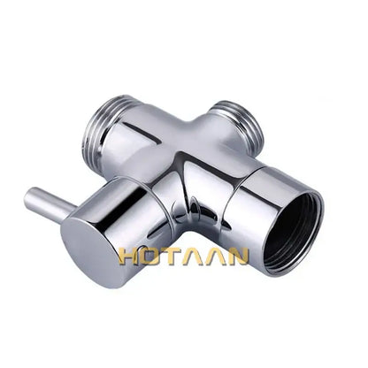 Modern chrome brass shattaf sprayer diverter with three-way faucet threaded connections and cylindrical handle by decorbites