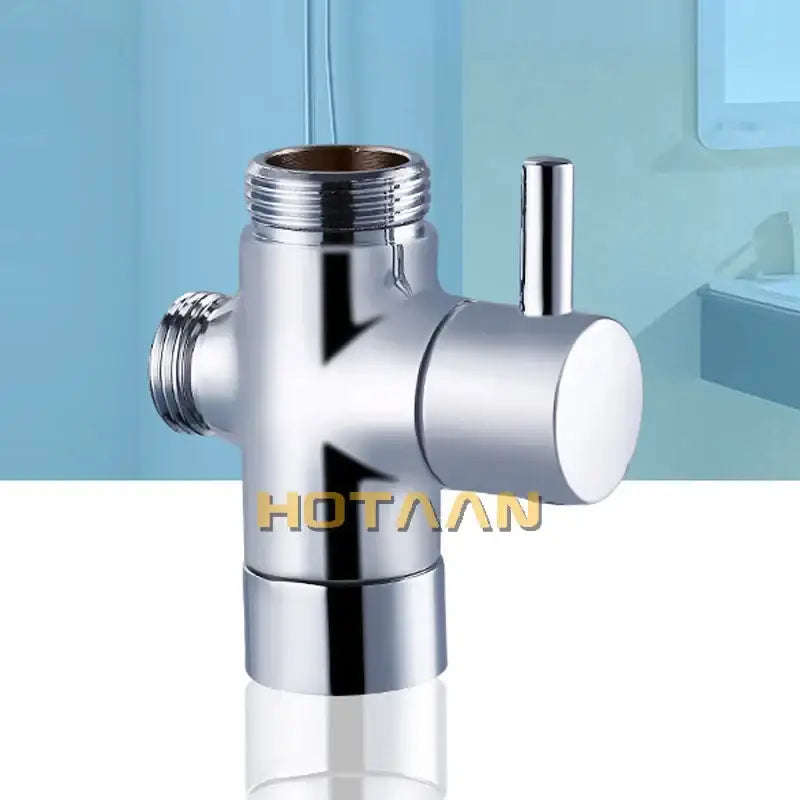 Modern chrome brass shattaf sprayer diverter with sleek design and threaded connections for bathroom faucet by decorbites