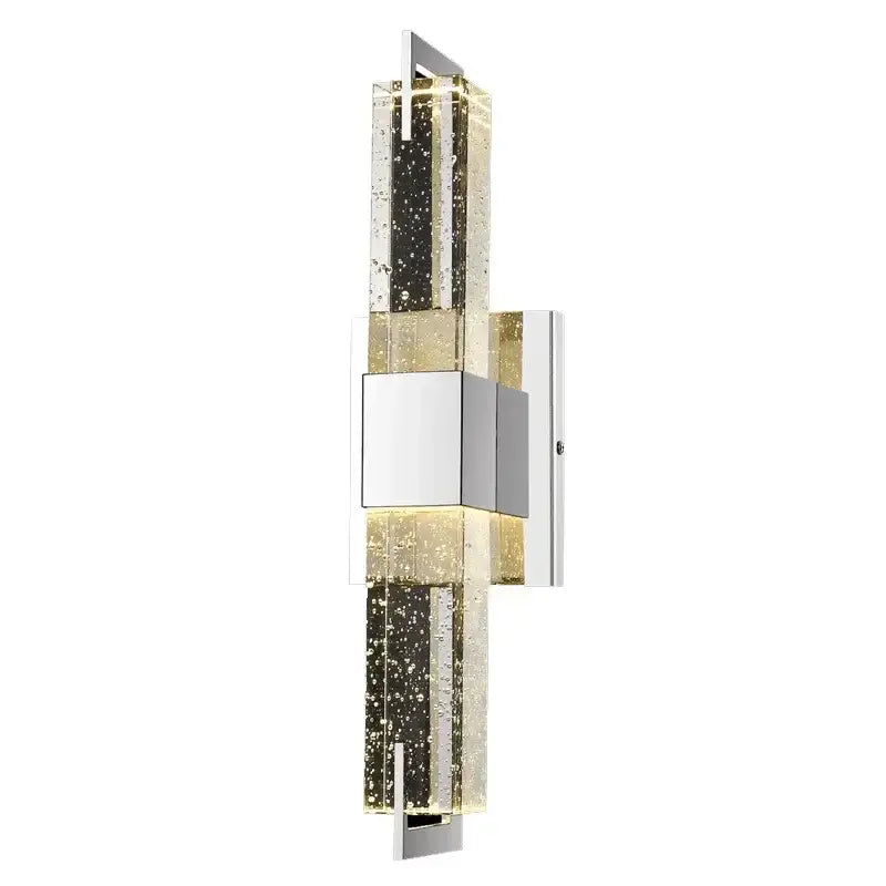 Modern chrome bubble crystal led wall lamp with vertical golden and black speckled glass panels for bathroom decorbites bubble crystal