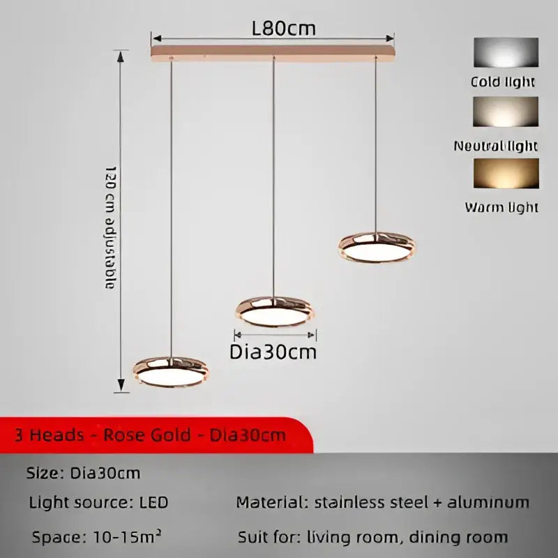Modern chrome circular dining pendant led light in rose gold with stainless steel and aluminum decorbites circular dining fixture