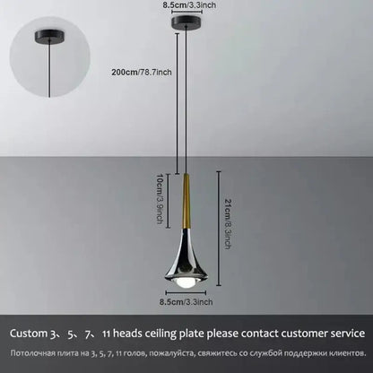 Modern black and gold lodes rain pendant lamp with a sleek trumpet-shaped design for bedroom decorbites lodes rain lighting