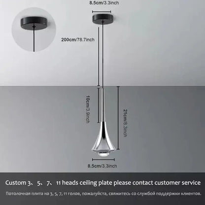 A modern chrome conical led rain pendant lamp with polished chrome finish and teardrop glass shade for bedroom decorbites lodes rain