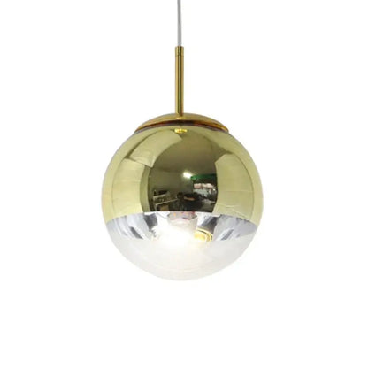 Modern chrome and copper glass ball led pendant light with polished gold and mirrored silver spherical design for dining room