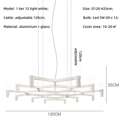 White modern decorbites crown major chandelier with geometric tiered aluminum and glass design for kitchen light
