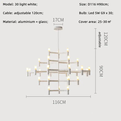 Modern chrome decorbites crown major chandelier with white geometric multi-tiered aluminum and glass design