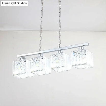 DecorBites™ simple style chrome hanging lamp kit with four clear crystal block cube shades suspended by chains