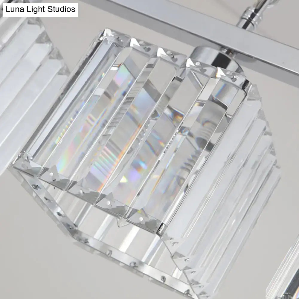 Clear faceted crystal block chandelier shade with sleek chrome finish in decorbites hanging lamp kit for island lighting