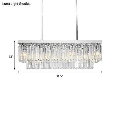 Modern chrome crystal block island light with white top chain cord and cascading prisms for e12 e14 dining room pendant