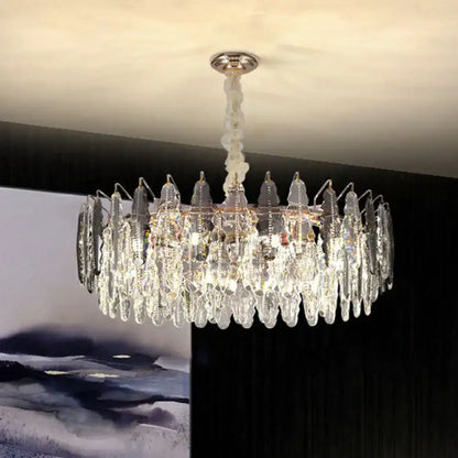 Decorbites modern drum pendant light with clear k9 crystal and polished chrome finish 9 head 18 inches fixture
