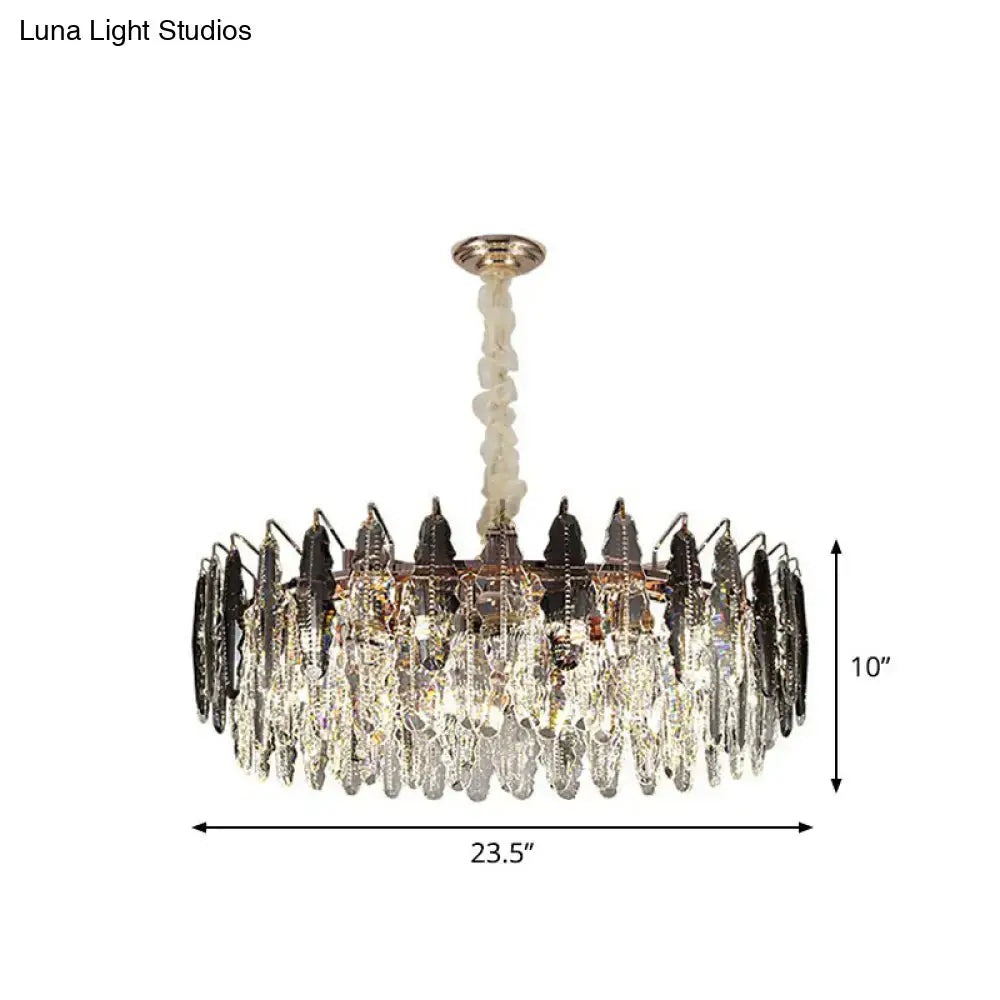 DecorBites™ modern drum pendant light with clear k9 crystal and bronze metal frame 18 inches fixture for living room