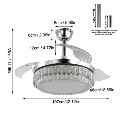 Modern chrome crystal fan chandelier with led light and clear faceted beads for bedroom decorbites crystal fan