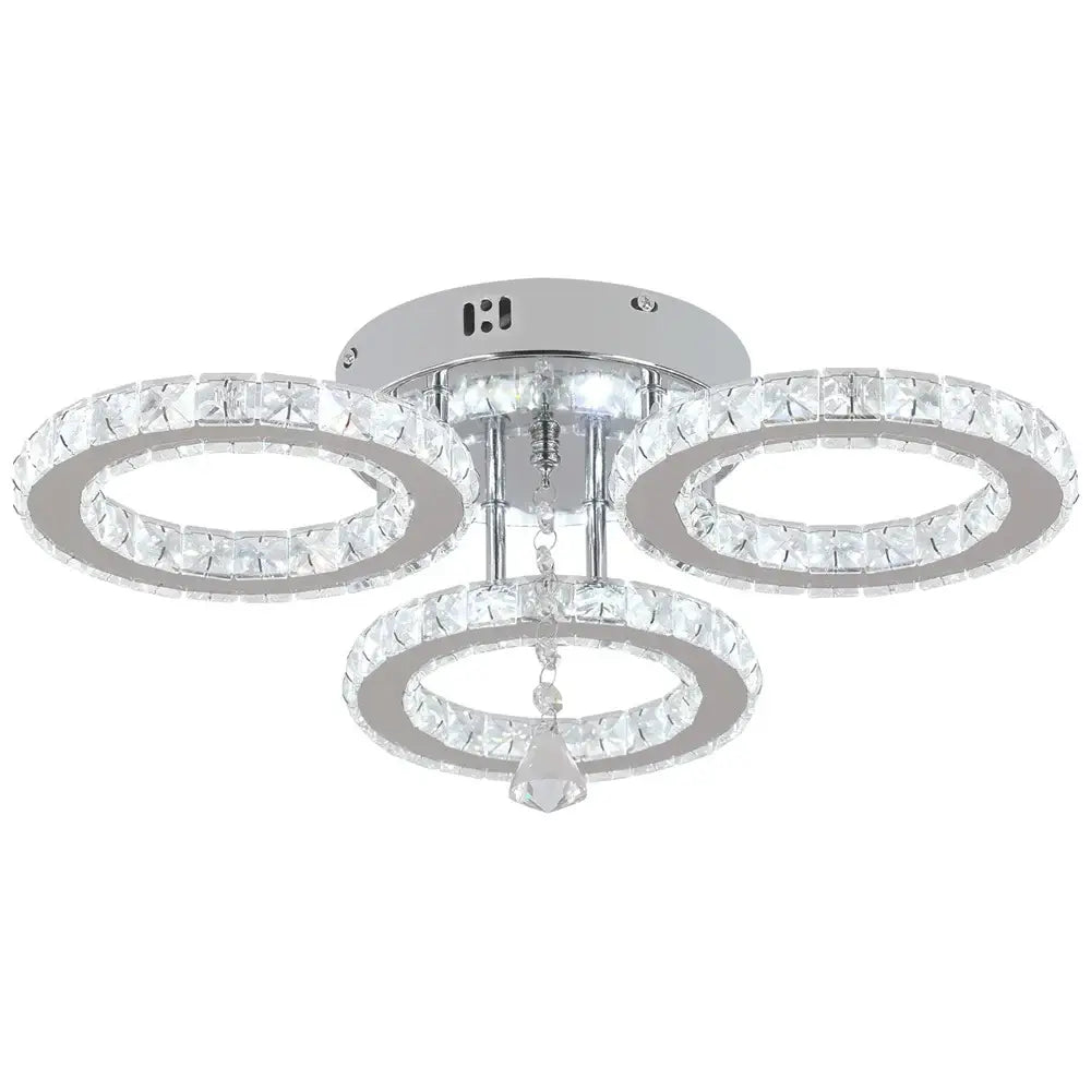 Modern chrome crystal flush mount ceiling light with five circular rings and clear crystal accents for living room decorbites flush mount