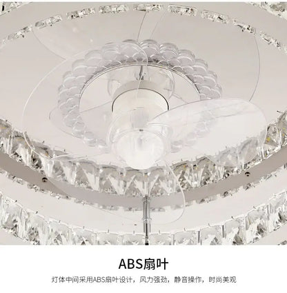 Modern chrome crystal led ceiling fan with clear crystal-encrusted circular design and central abs blade for bedroom decorbites crystal led decor