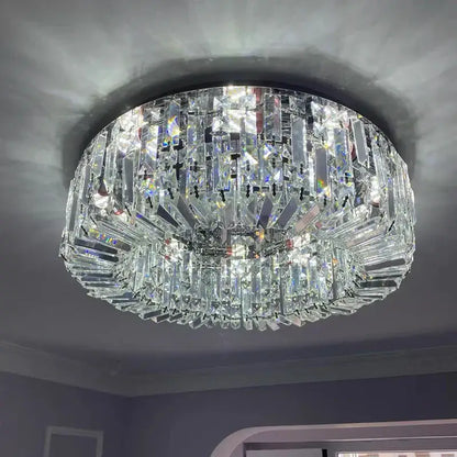 Modern chrome crystal led ceiling lamp with faceted glass rods emitting bright light for living room decorbites crystal led