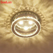 Modern chrome crystal led ceiling light for bedroom with three bright bulbs encased in faceted crystal rings