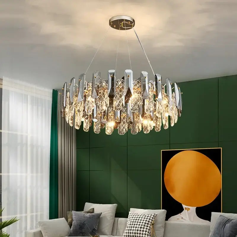 Modern chrome crystal led chandelier bedroom pendant light featuring decorbites crystal led cascading prisms chrome frame