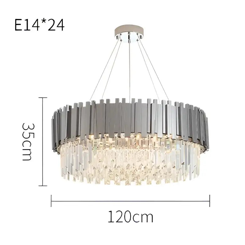 Modern chrome crystal led chandelier suspension lighting with sleek silver frame and cascading clear crystal droplets decorbites crystal led