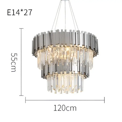 Modern chrome crystal led chandelier suspension lighting featuring tiered design with cascading crystal droplets for decorbites crystal led decor