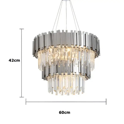 Modern chrome crystal led chandelier suspension lighting foyer featuring tiered design with cascading crystal prisms decorbites crystal led