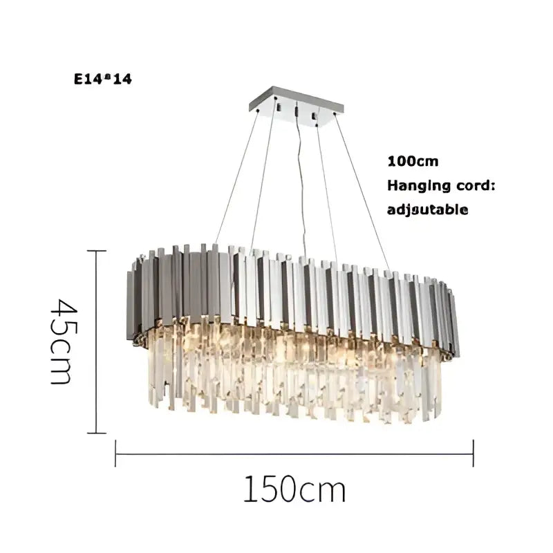 Modern chrome crystal led chandelier suspension lighting with circular frame and cascading crystal droplets for foyer decorbites crystal led