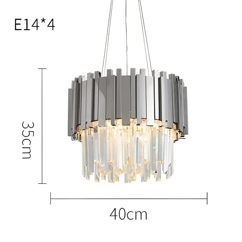 Modern chrome crystal led chandelier suspension lighting with silver-toned circular frame and cascading droplets decorbites crystal led