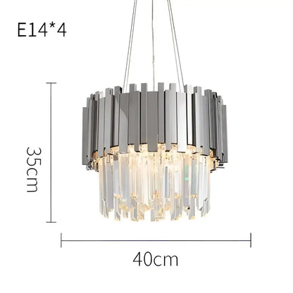 Modern chrome crystal led chandelier suspension lighting with silver-toned circular frame and cascading droplets decorbites crystal led