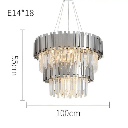 Modern chrome crystal led chandelier suspension lighting with silver-toned multi-tiered design and cascading crystal droplets