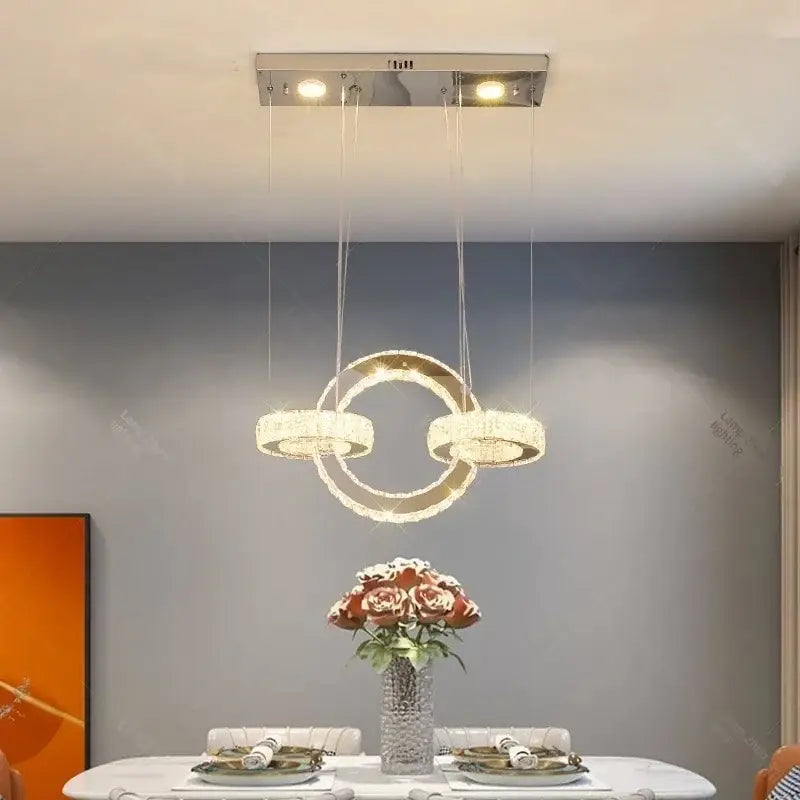 Modern chrome crystal led circle rings chandelier with two interlocking sparkling crystal led circle rings for bedroom decorbites crystal led