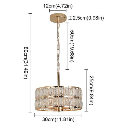 Modern chrome decorbites crystal led pendant chandelier with gold-toned frame and clear faceted prisms for dining room decor