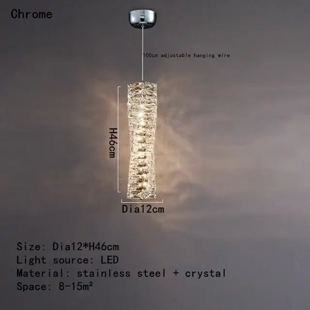 Modern chrome crystal led pendant with textured crystal design and led illumination for dining room chandelier decorbites crystal led