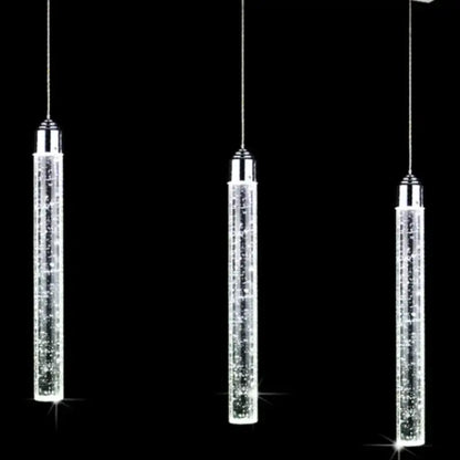 Three sleek chrome crystal led pendant lights with cylindrical design for dining room decorbites crystal led trio