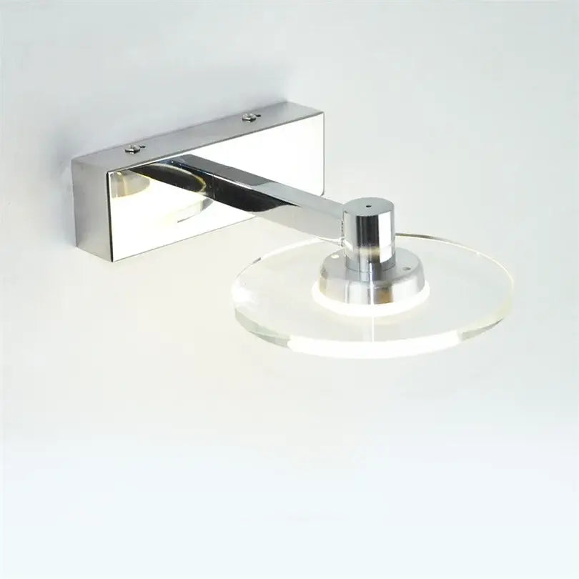 Modern chrome crystal led vanity mirror light bathroom sconce with sleek circular acrylic base and integrated led lighting