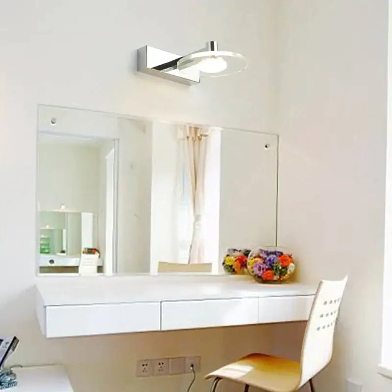 Modern chrome wall lamp with circular glass shade for decorbites acrylic mirror headlight bathroom lighting